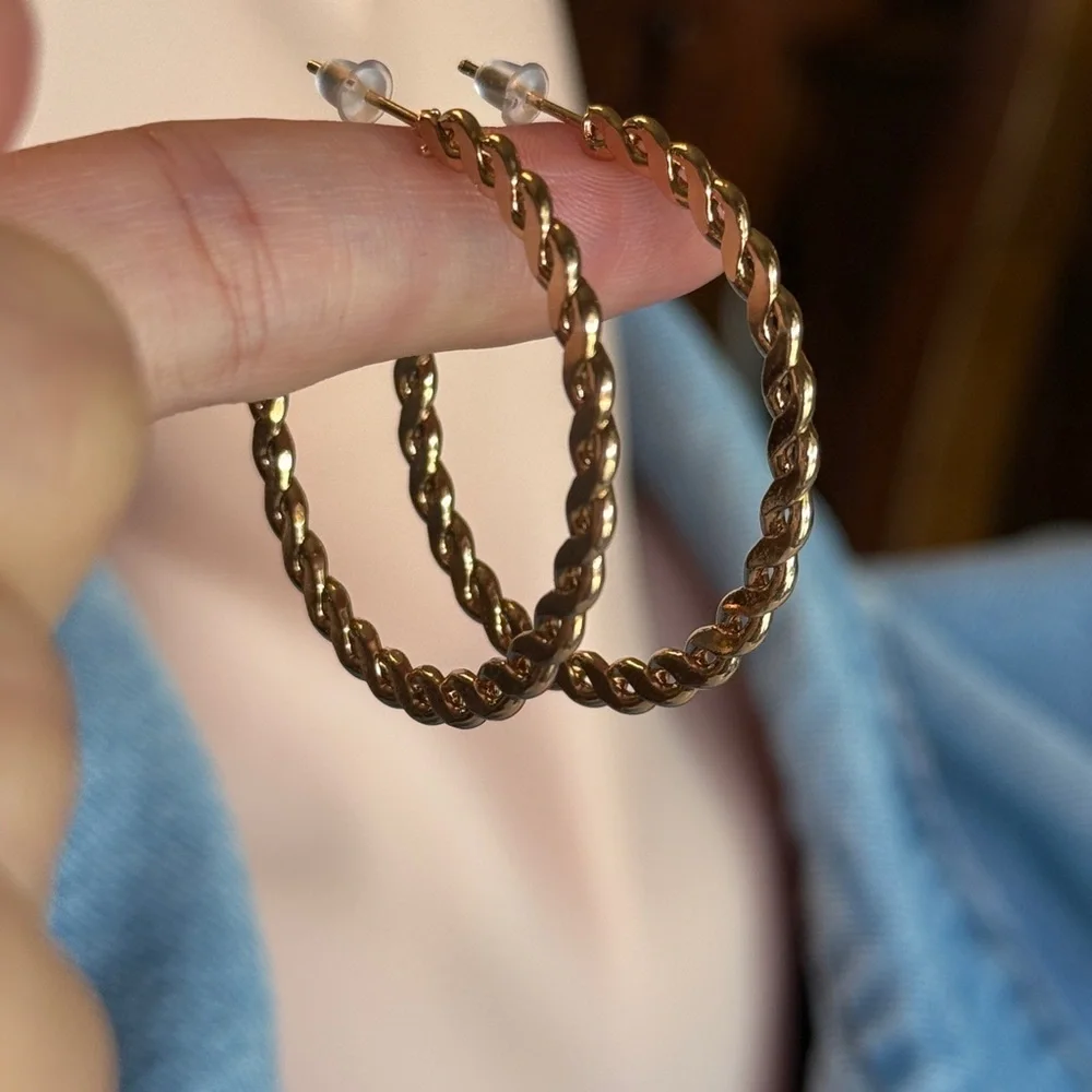 Elegant Gold Braided Hoop Earrings (used)